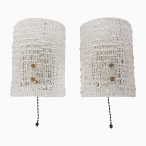 Lámparas de pared italianas vintage de cristal y latón. Juego de 2