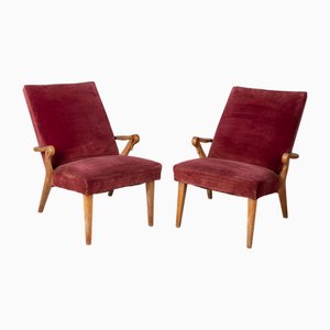 Italienische Vintage Sessel aus Bordeaux Samt, 1950er, 2er Set
