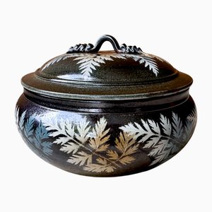 Art Nouveau Style Studio Ceramic Art Bowl with Lid, 1980s
