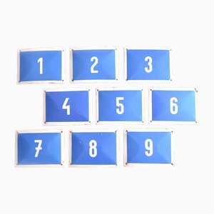 Plaques Numérotées Vintage en Émail Bleu, Ancienne Tchécoslovaquie, 1950s, Set de 9