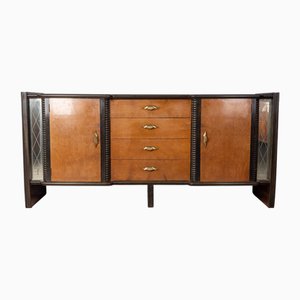 Vintage Art Deco Italian Sideboard in Wood and Glass