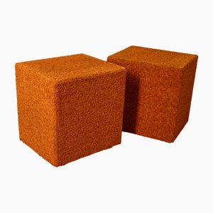 Italienische Vintage Ottomane aus orangefarbenem Stoff, 2er Set