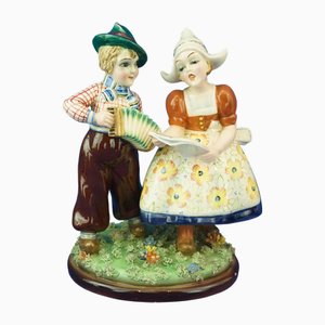 Scultura di bambini tirolesi in ceramica di Teodoro Sebelin per Bassano, Italia, anni '30