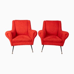 Italienische Vintage Sessel aus Rotem Stoff, 1950er, 2er Set