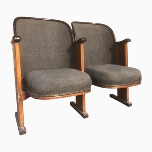 Wooden 2-Seater Cinema Folding Bench, 1930s