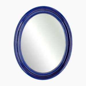Vintage Italian Wall Mirror in Blue Ceramic, 1970s