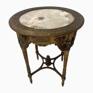 Guéridon Style Louis XVI en Bois et Stuc Doré, 19ème Siècle