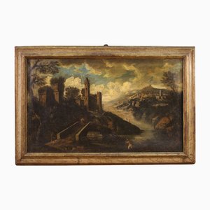 Artiste Italien, Paysage, 1750, Huile sur Toile, Encadrée