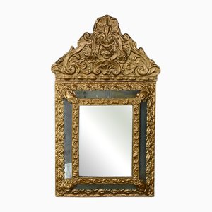 Small Mirror with Parcloses in Repoussé Brass 1900