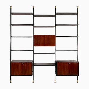Mid-Century Modern Italian Bookcase in Brass and Black Metal, 1960s