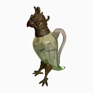 Carafe Antique en Forme de Cacatoès en Verre et Bronze Doré, Angleterre, 1900s
