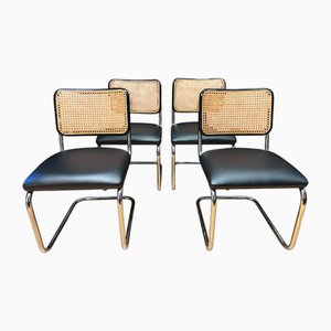 Sedie cantilever S32 in pelle nera di Marcel Breuer per Thonet, anni '80, set di 4