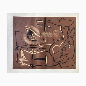 After Pablo Picasso, Reclining Woman and Guitarist, Cercle d'Art, 1962, Linocut