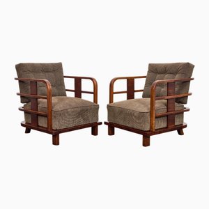 Art Deco-Bauhaus Black Walnut Armchairs from Budapest Werkstatten, 1930s, Set of 2