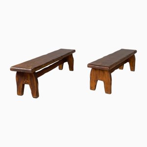 Italian Modern Rectangular Benches in Wood, 1970s, Set of 2