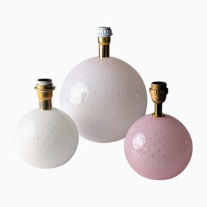Lampes Globe en Verre de Murano Rose et Blanc, Italie, 1970s, Set de 3