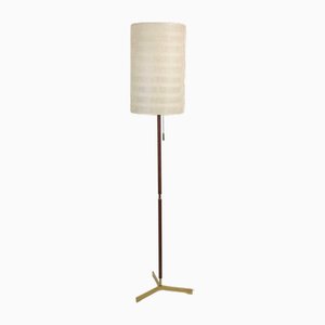 Mid-Century Austrian Floor Lamp in Brass, Teak and Fabric from J.T. Kalmar, 1950s