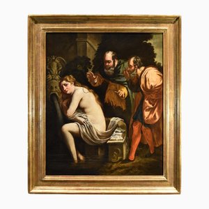 Artista di scuola romana, Susanna e i vecchioni, XVII secolo, Olio su tela, In cornice