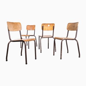 French Chocolate Stacking University Dining Chairs, 1960s, Set of 4