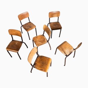 French Chocolate Stacking University Dining Chairs, 1960s, Set of 6