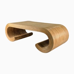 Vintage Curved Rattan Coffee Table, Sculptural Design, 1970s by Gabriella Crespi