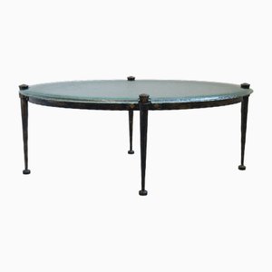 Oval Forged Table with Blue Glass Top in the style of Lothar Klute