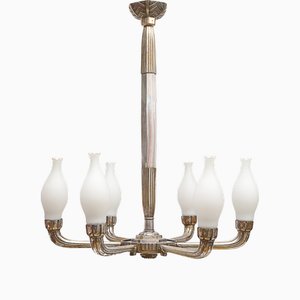 Lampadario Art Déco in ottone placcato in argento, anni '20