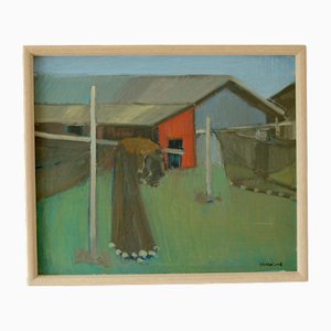 Helge Holmlund, Fishermen House, 1960s, Oil on Canvas, Framed