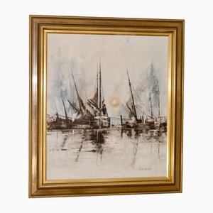 Kris Ewald, Boats, 1970s, Oil on Canvas, Framed