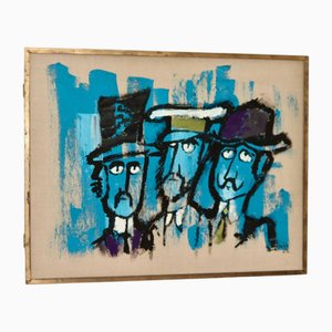 Danh, Hombres con sombreros, años 60, óleo sobre tabla, enmarcado