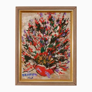 Karl Dahlqvist, Bodegón floral, años 60, óleo sobre tabla, enmarcado