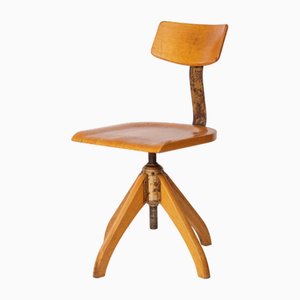 Industrieller Bauhaus Drehstuhl aus Holz & Metall von Ama Elastik, 1950er
