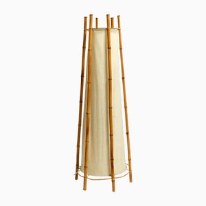 Large Mid-Century French Floor Lamp in Bamboo and Fabric by Louis Sognot, 1960s