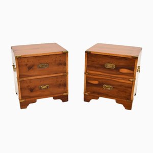 Vintage Military Campaign Style Bedside Tables in Yew Wood, 1930, Set of 2