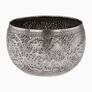 Antique Burmese Pierced Silver Pyusawhti Folk Tale Bowl, 1918
