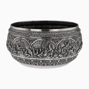 Antique Burmese Repoussé Silver Mahanipata Jataka Bowl, 1915