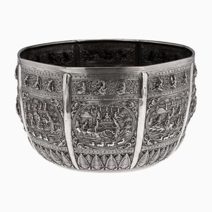 Antique Burmese Repoussé Silver Sama Jataka Scenes Bowl, 1914