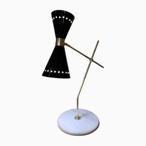 Lampada da tavolo in ottone e marmo con cono regolabile di Stilnovo, anni '50
