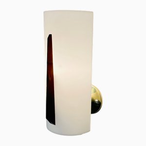 Italienische Wandlampe aus schwarz lackiertem Messing, Acrylglas & Holz-Finish, 1960er