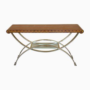 Art Deco Bronze Console with Dark Top with Palm Decor, 1960s