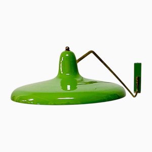 Lampada da parete a braccio flessibile in ottone e chartreuse, anni '60