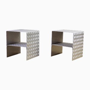 Bedside Tables in Curved and Diamond-Cut Steel, 1990s, Set of 2