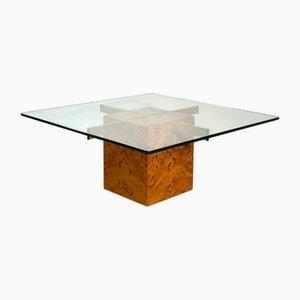 Table Basse en Loupe et Laiton, 1980s