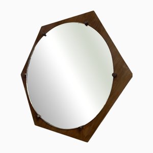 Italian Hexagonal Teak Frame Mirror, 1960s