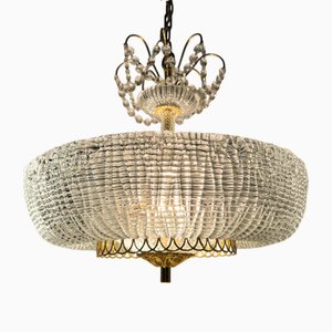 Vintage Regency Chandelier in Brass, Crystal by Kalmar for Orrefors, 1970s