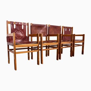 Vintage Ledersessel im Safari Stil, 1970er, 4er Set