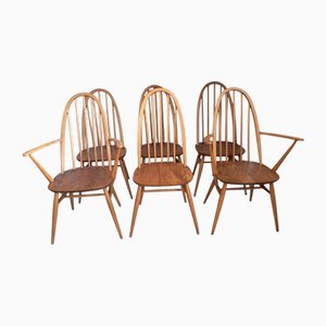 Vintage Windsor Quaker Esszimmerstühle & Schnitzstühle aus Hellem Ulmenholz, Lucian Ercolani für Ercol zugeschrieben, 1960er, 6 . Set