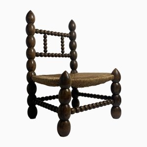 Sedia brutalista in legno Bobbin tornito di Charles Dudouyt, Francia, anni '50