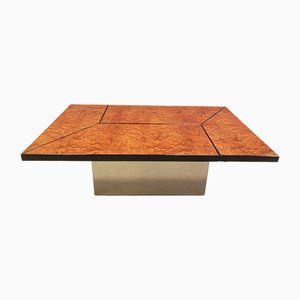 Mesa de centro de bar oculta vintage de madera nudosa de Paul Michel, años 70