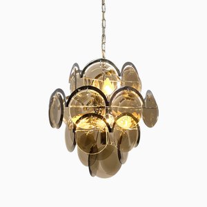 Chrome and Smoke Glass Chandelier by Vistosi, Italy